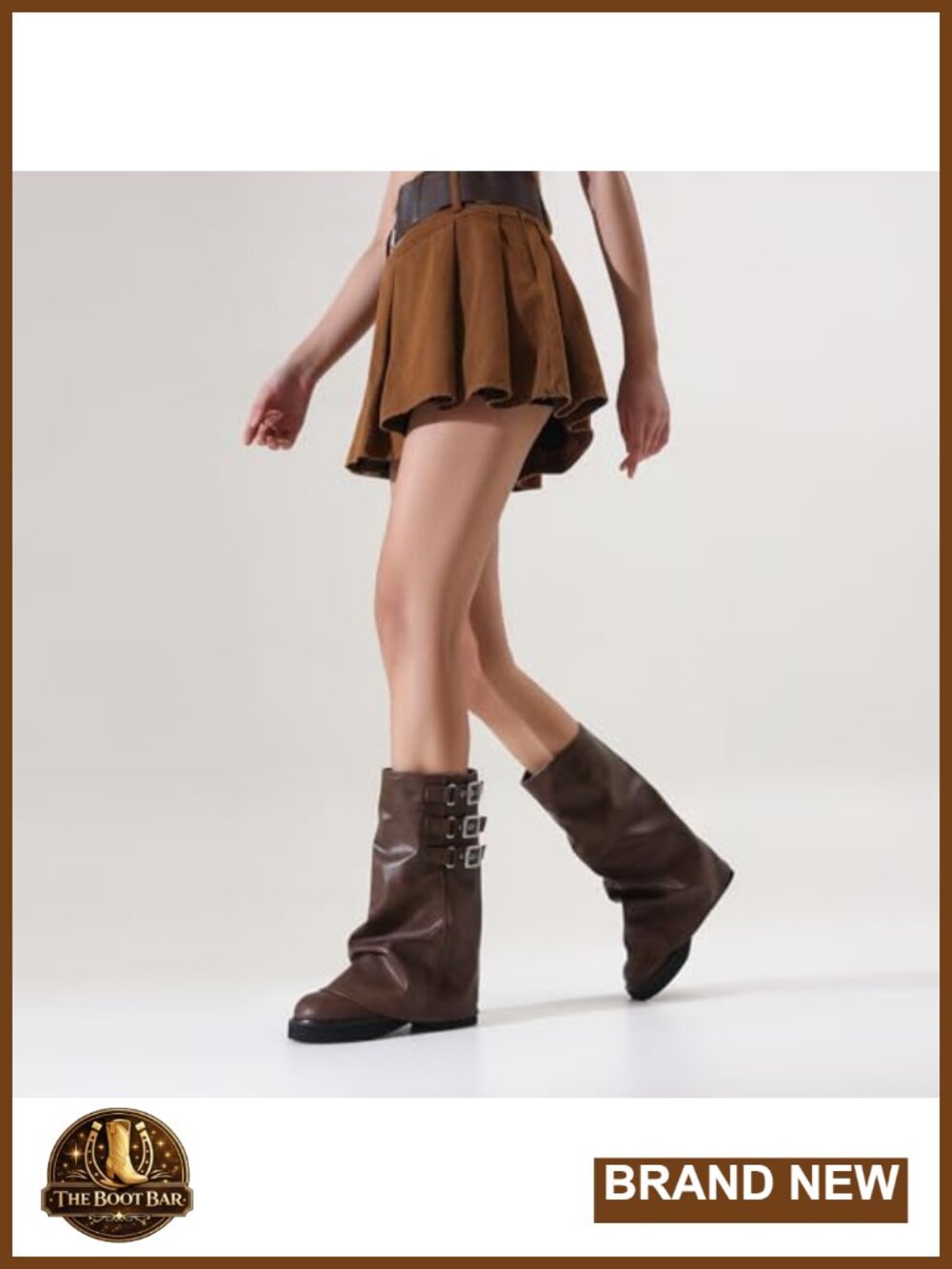 Mid Calf Slouchy Boots Square Toe Fold Over Motorcycle Riding Wide Calf - Picture 3 of 6